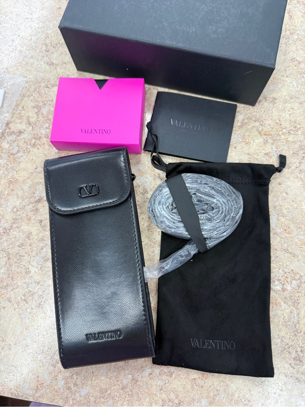 Valentino Black Leather Eyewear Pouch with Dust Bag and Box